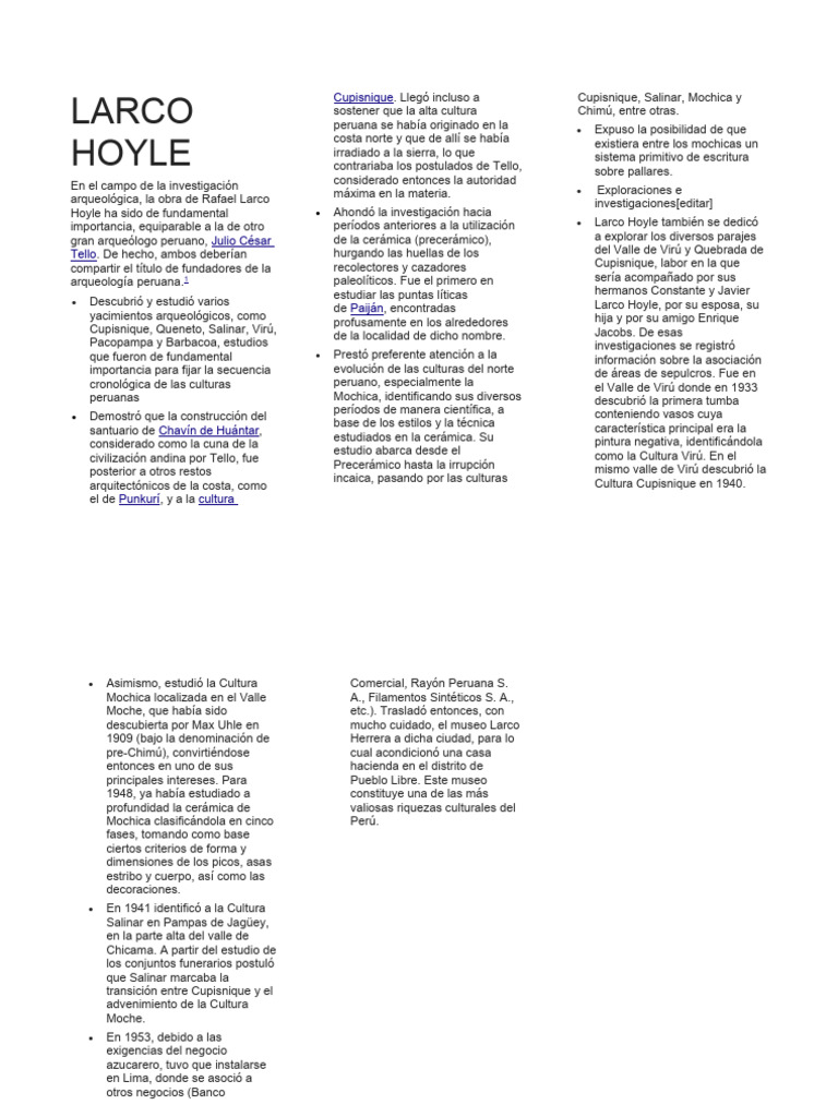 Rafael Larco Hoyle: Pionero Arqueológico | PDF | Era precolombina ...