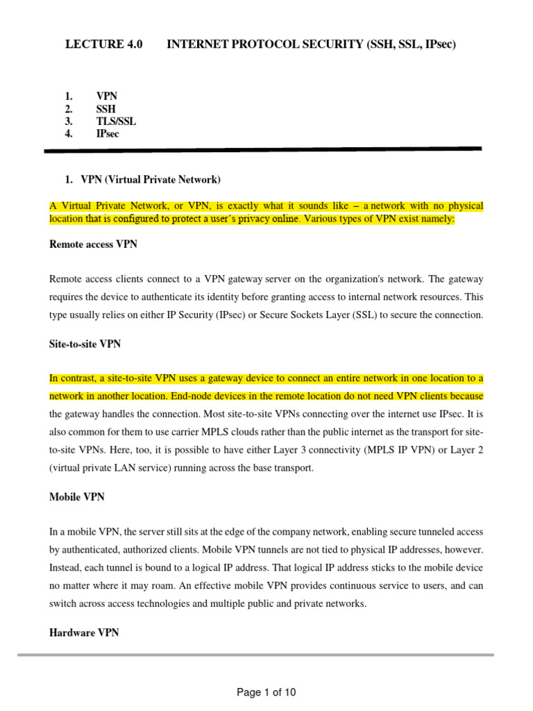 Lecture Notes 4.0 Security Protocols | PDF | Virtual Private Network ...