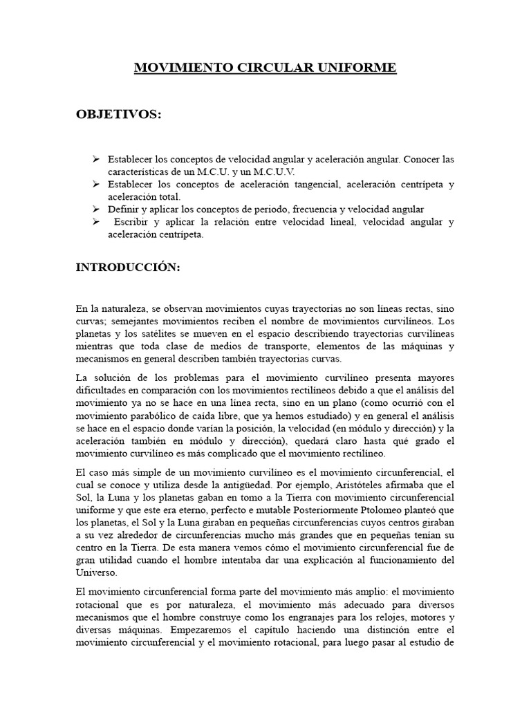 Movimiento Circular Uniforme | PDF | Velocidad | Rotación