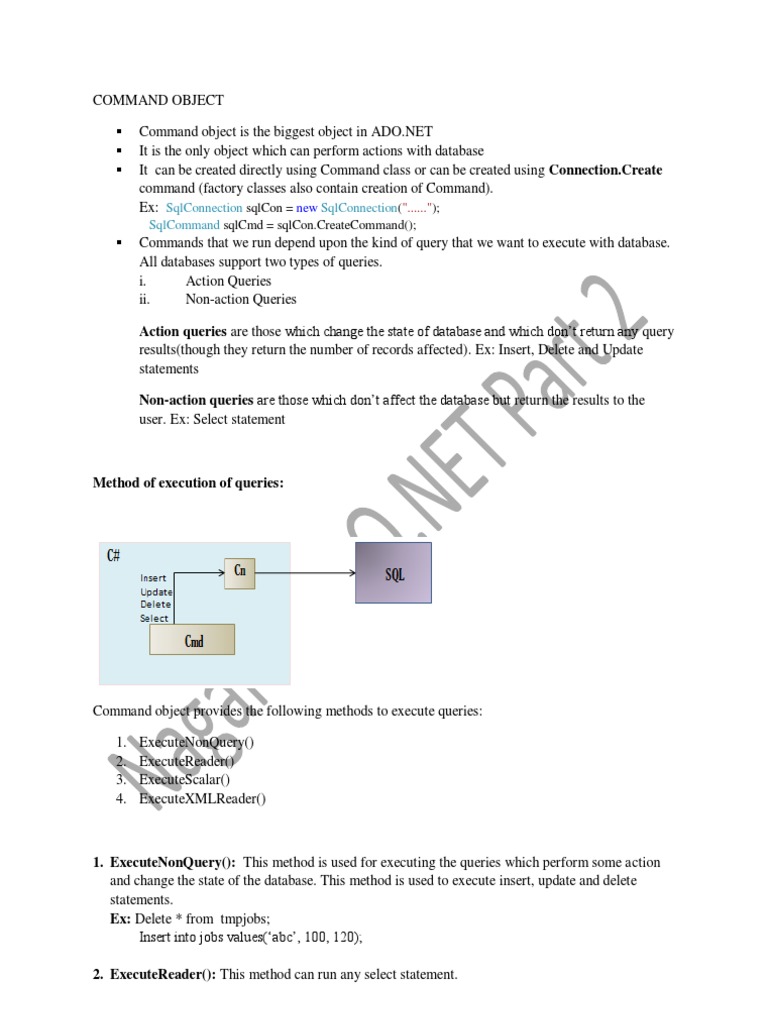 ADO.NET Command Object Guide | PDF | Parameter (Computer Programming ...