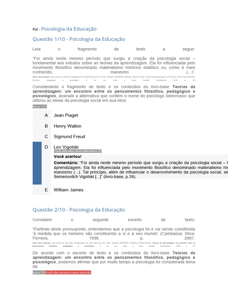 Teorias da Aprendizagem e Psicologia | PDF | Psicologia | Pedagogia
