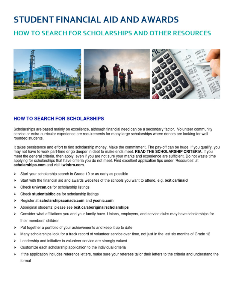 Scholarship Search and Financial Aid Guide | PDF | Student Financial ...