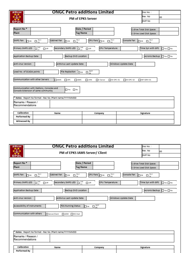 Check sheet experion servers and station according to system tasklist