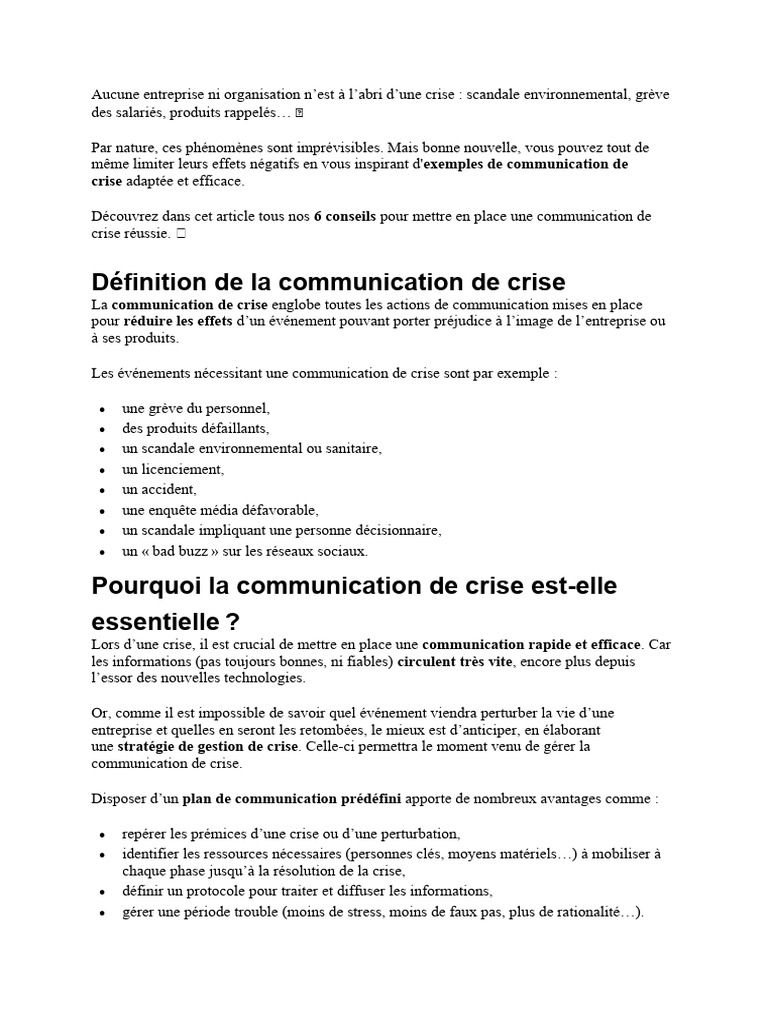 Communication de crise : 6 conseils clés | PDF | la communication ...