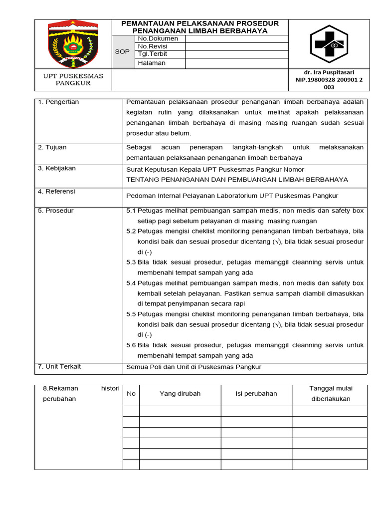 8 1 2 11 sop 053 pemantauan pelaksanaan prosedur penanganan limbah
