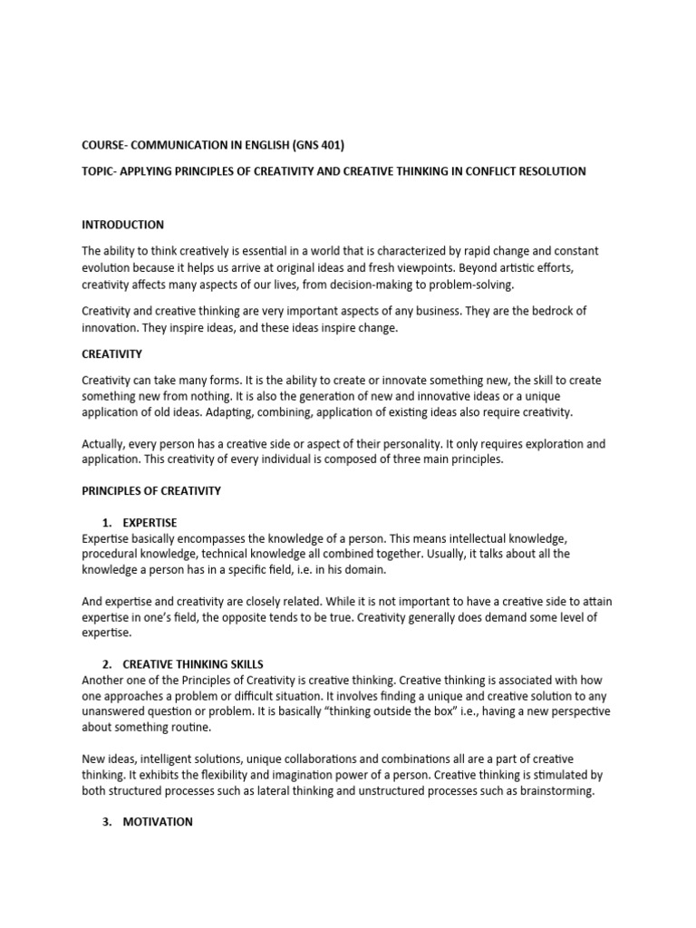 Creative Conflict Resolution Strategies | PDF | Creativity | Motivational
