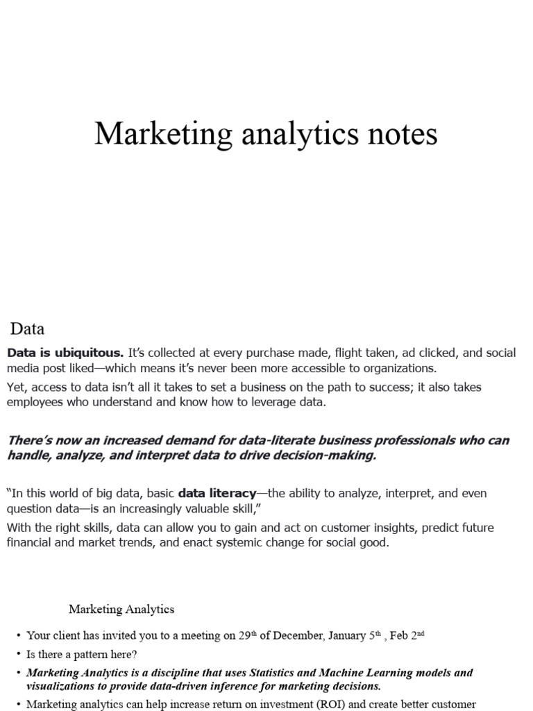 Marketing Analytics Notes | PDF | Sampling (Statistics) | Analytics