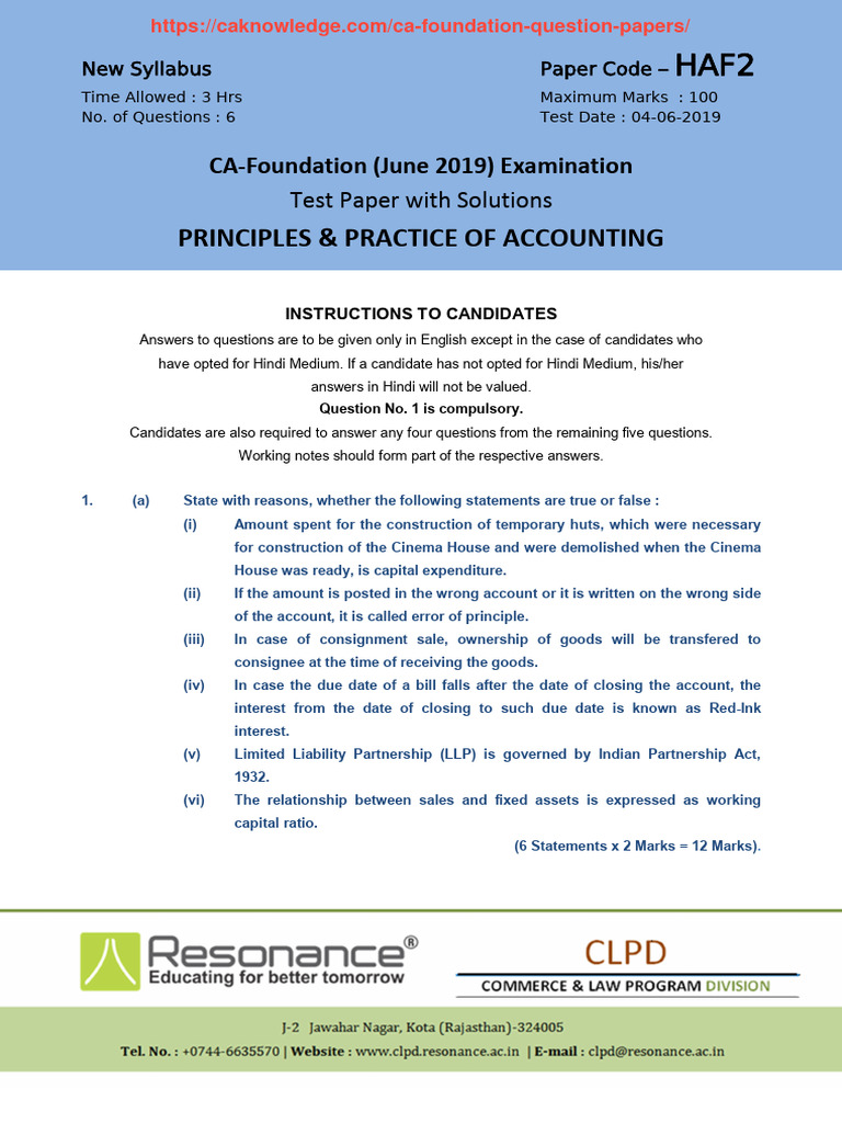 CA Foundation June 2019 Accounting Solutions | PDF | Debits And Credits ...