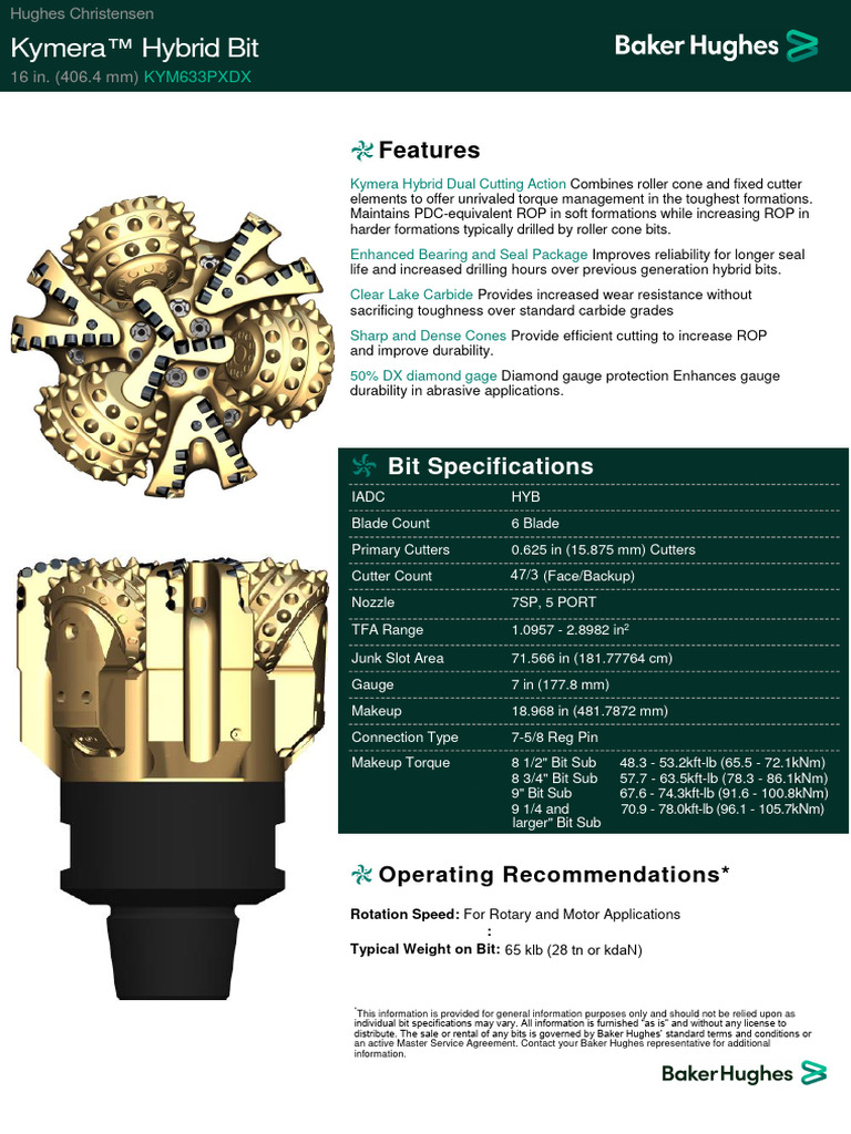 Kymera Hybrid Bit Spec Sheet | PDF | Manufactured Goods | Mechanical ...