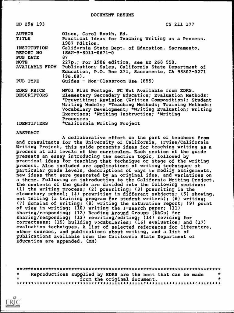  olson 1987 practical ideas for teaching writing as a process pdf