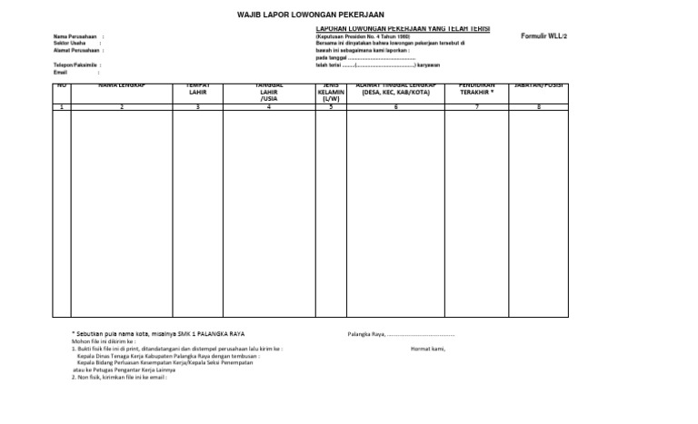 Laporan Wajib Lapor Lowongan Pekerjaan | PDF