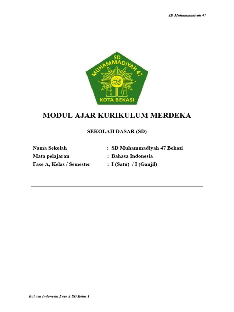 Modul Ajar Bahasa Indonesia Kelas 1 | PDF | Seni & Disiplin Bahasa