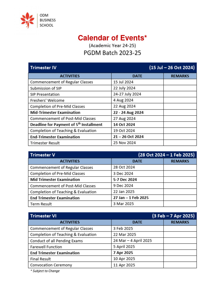 PGDM 2023-25 Academic Calendar Events | PDF | Academic Term | Observances