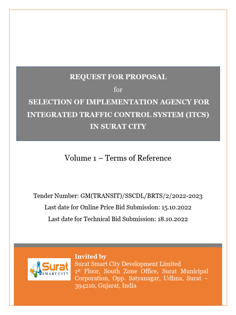 Surat ITCS Implementation RFP 2022 | PDF | Request For Proposal | Traffic