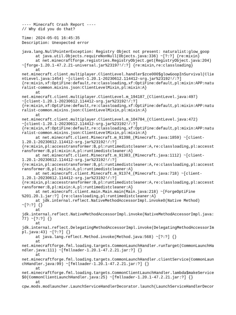 Minecraft Crash: NullPointerException | PDF | Computer Architecture ...