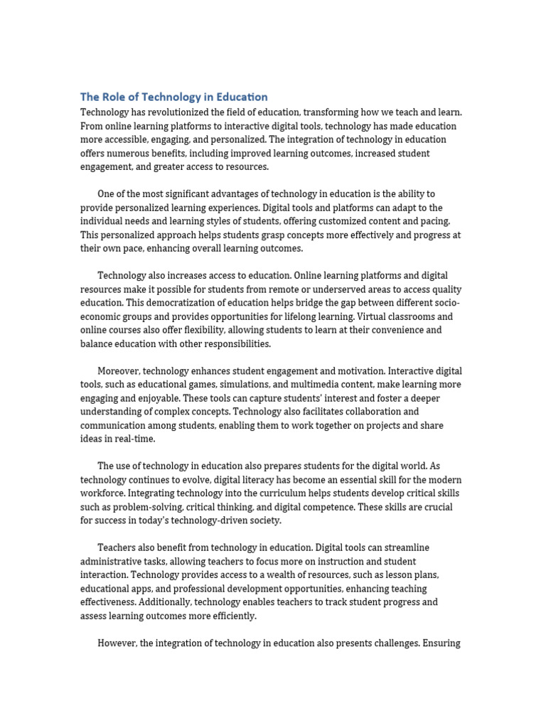 The Role of Technology in Education | PDF | Educational Technology ...
