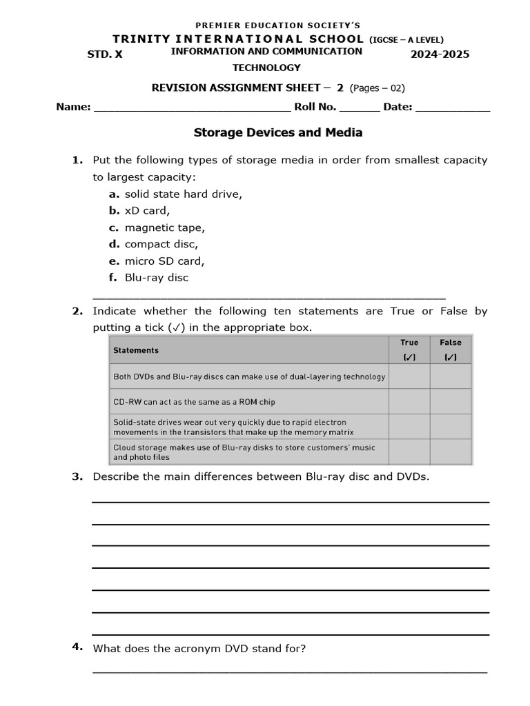 ICT Revision Assignment: Storage Devices | PDF