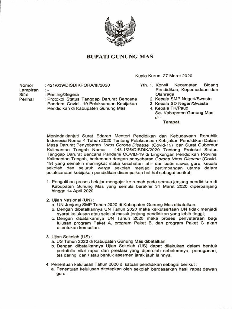 Edaran Bupati Gumas 28 Mar 2020 | PDF
