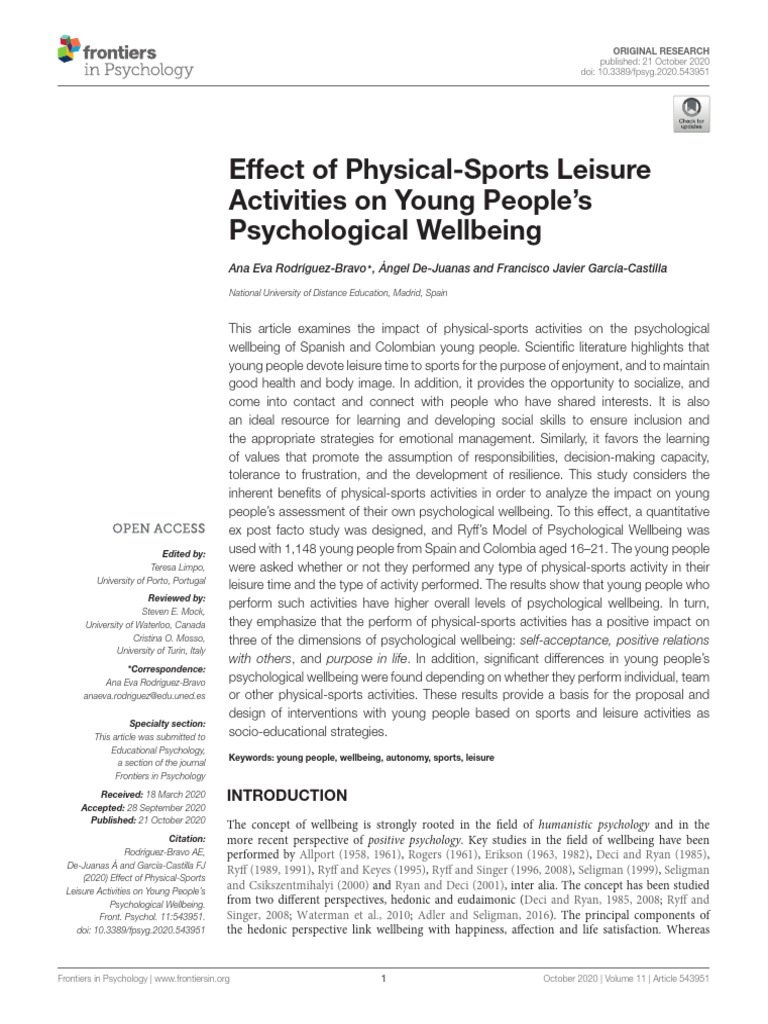 Effect of Physical-Sports Leisure Activities On Yo | PDF | Well Being ...