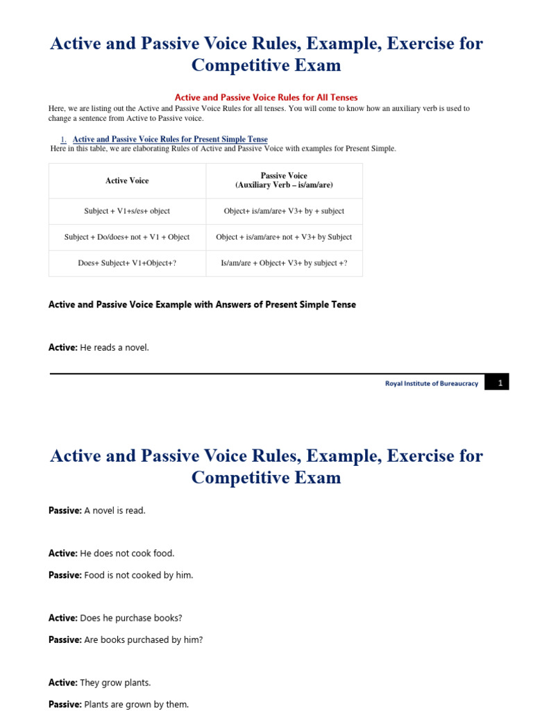 Active and Passive Voice Rules Guide | PDF | Subject (Grammar ...