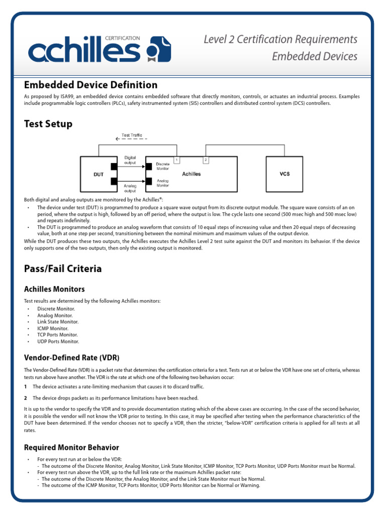 Achilles certification level 2 requirements embedded device pdf