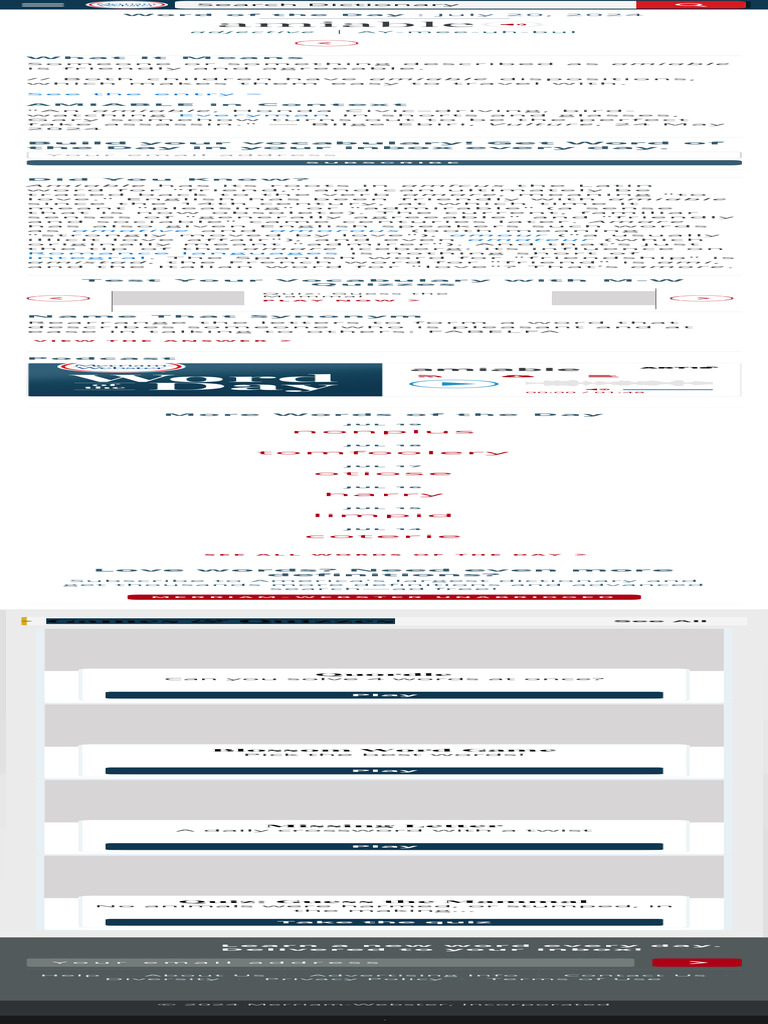 Word of The Day Amiable Merriam-Webster | PDF | Linguistics | Languages