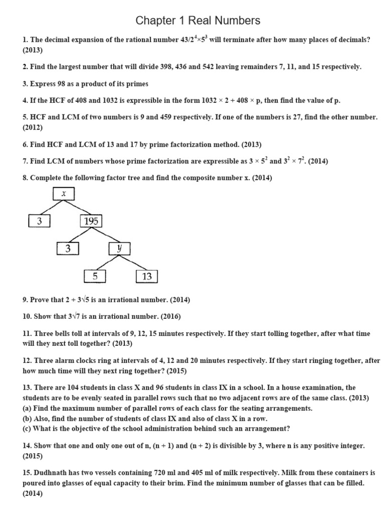 HCF and Decimal Expansion Problems | PDF | Polynomial | Numbers