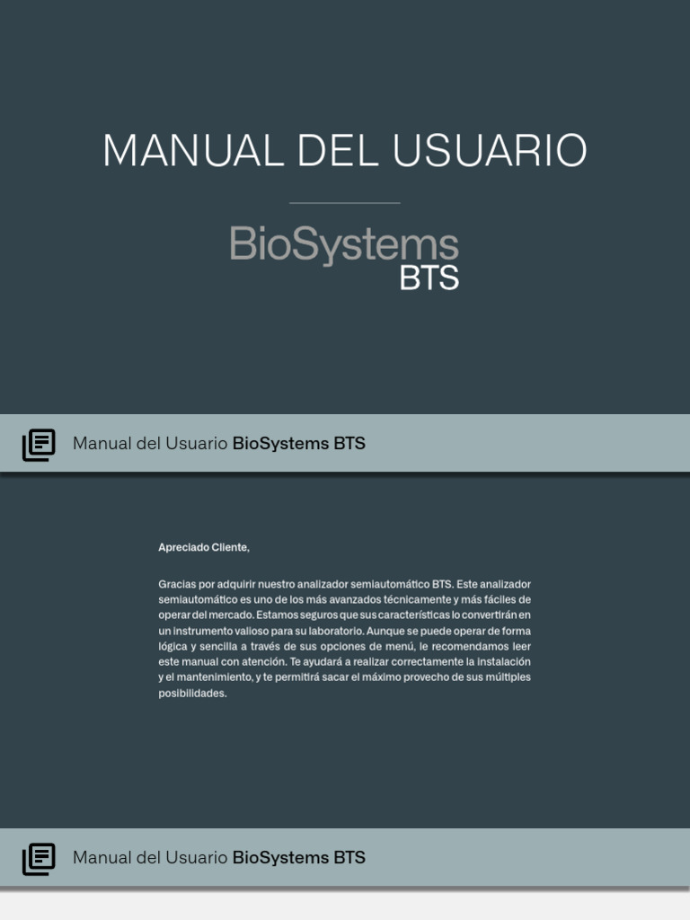 Manual del Usuario BioSystems BTS | PDF | Usuario (informática) | Bomba