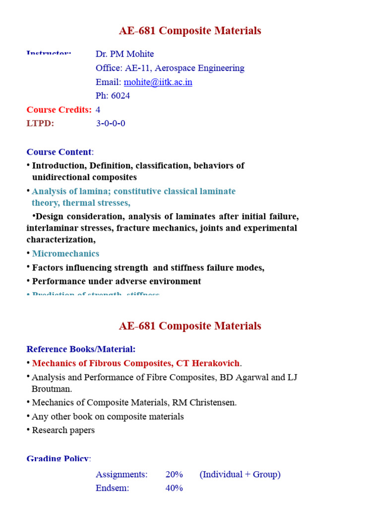 AE-681 Composite Materials Course Guide | PDF | Composite Material | Fibers