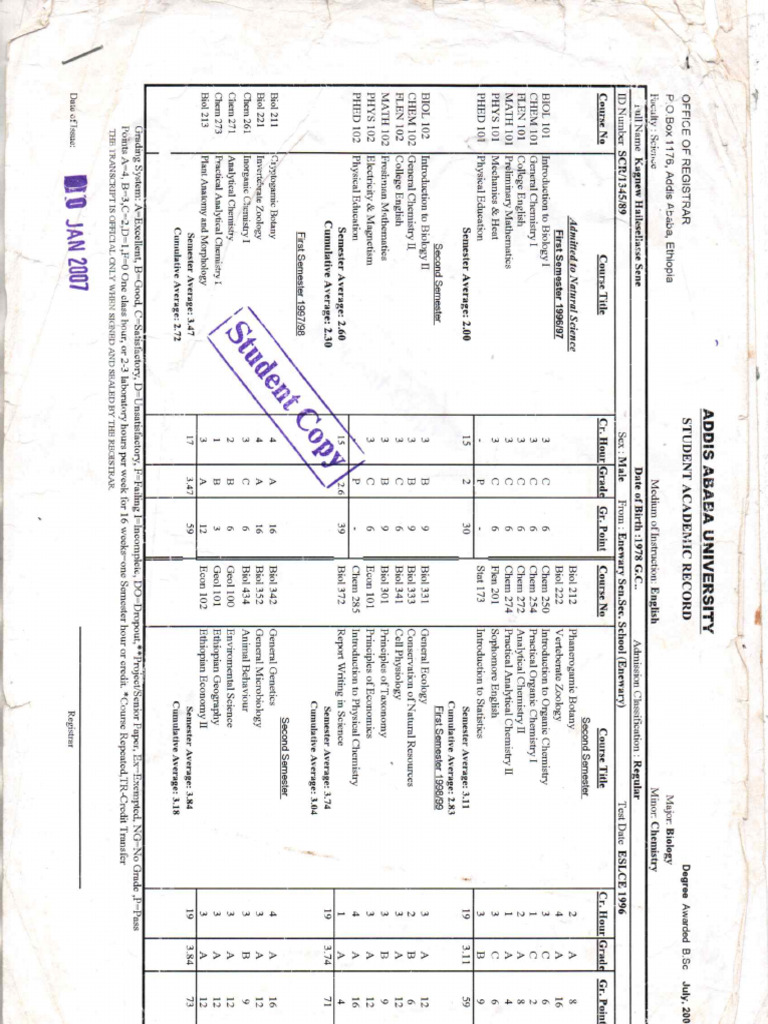 B.SC Transcript - Page 1 | PDF