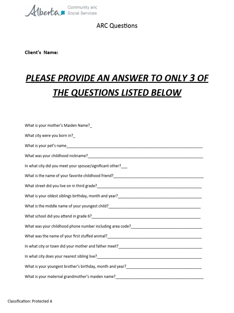 Blank arc security questions pdf