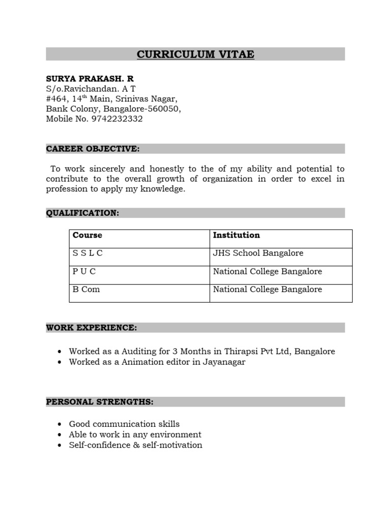 Surya Prakash R's CV and Profile | PDF