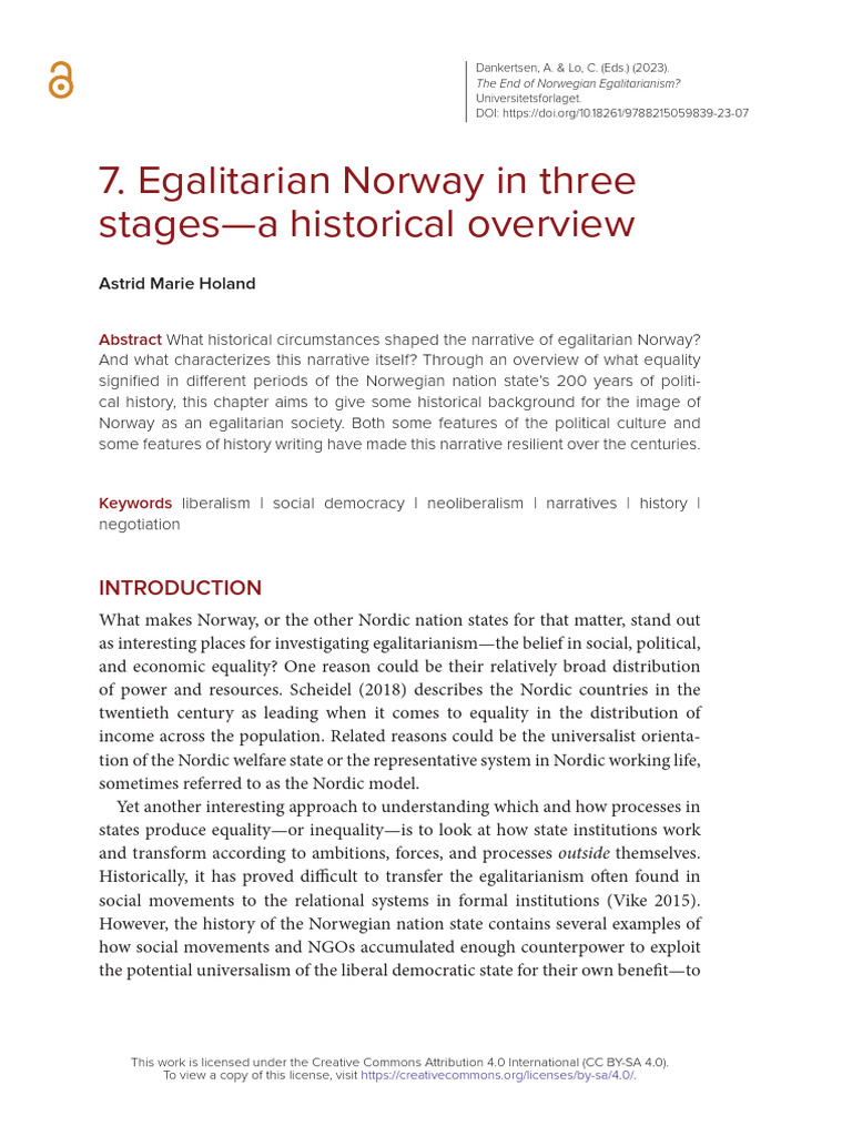 Egalitarianism in Norwegian History | PDF | Norway | Political Science