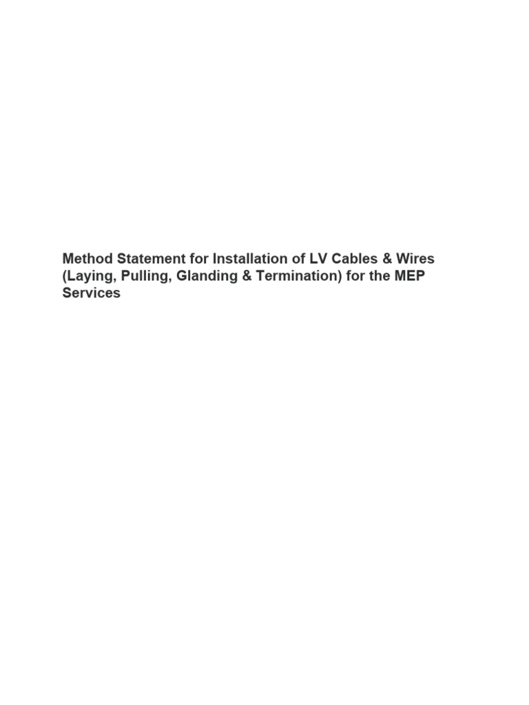 LV Cable Installation Method Statement | PDF | Electrical Wiring