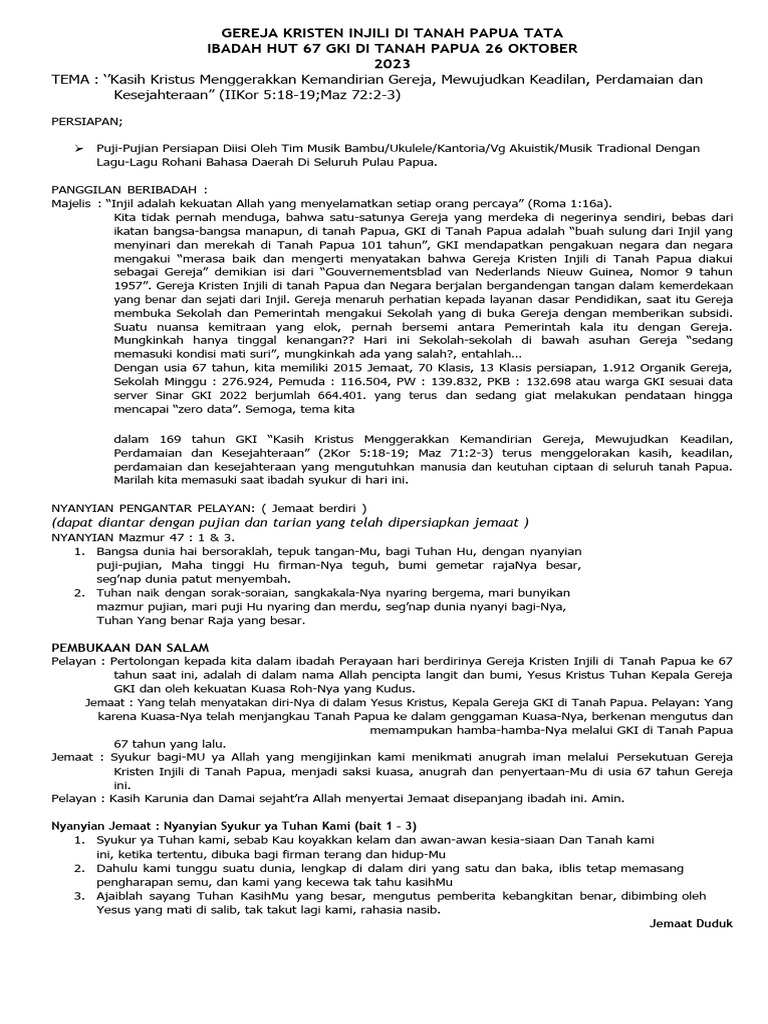 Khotbah GKI Tanah Papua 2025 | PDF