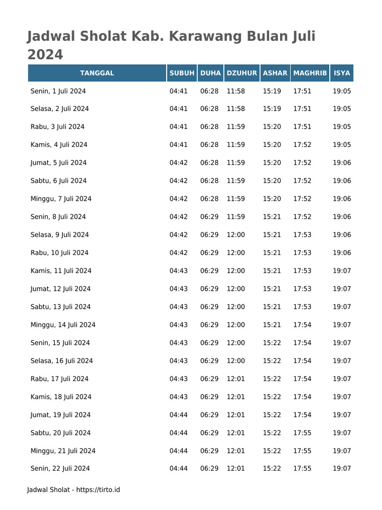 Jadwal Sholat Kab Karawang PDF