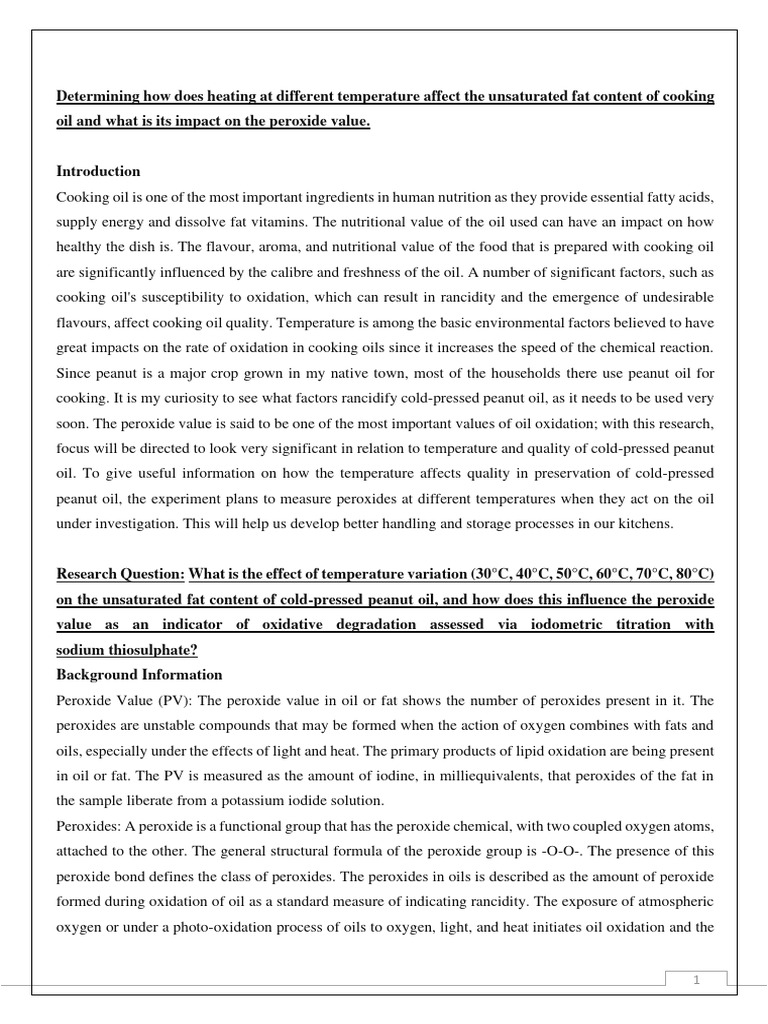 How does temperature affects peroxide value of oil pdf cooking