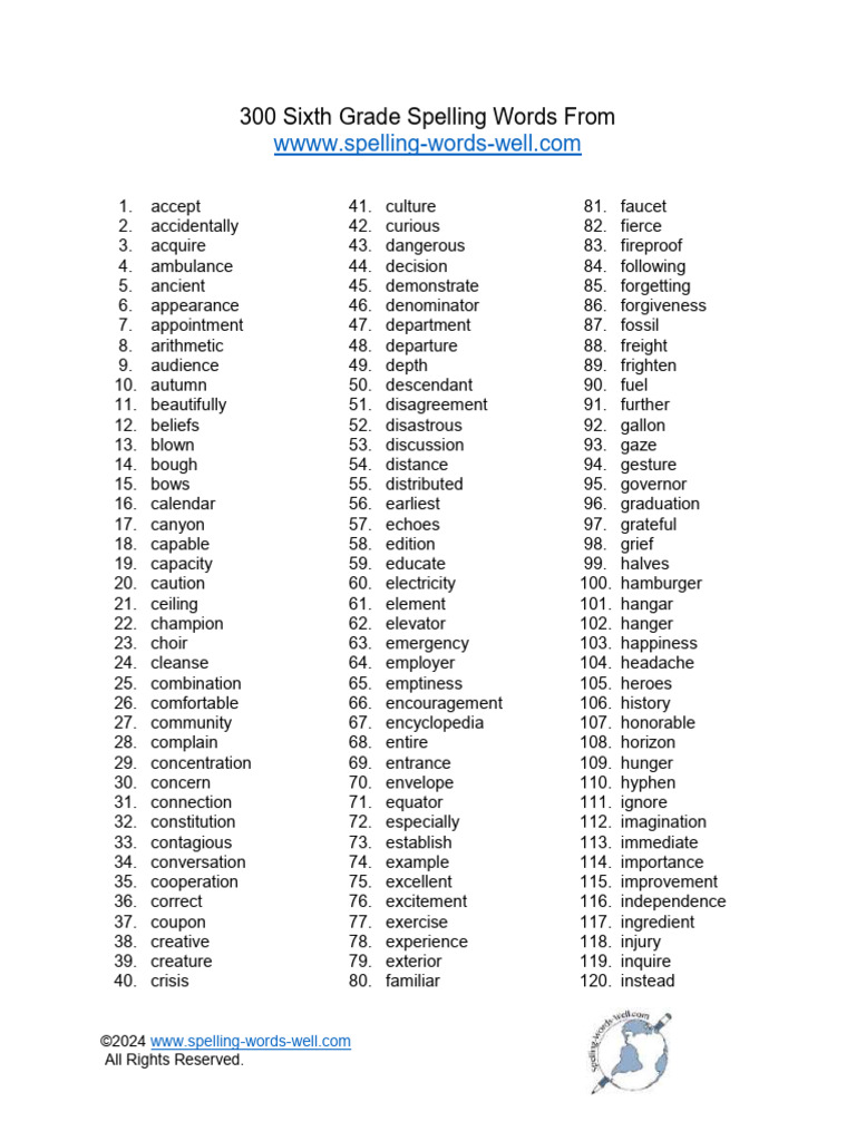 300 Grade 6 Spelling Words List | PDF