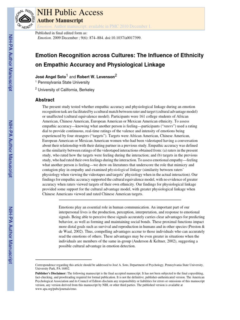 Cultural Influence on Emotion Recognition | PDF | Empathy | Emotions