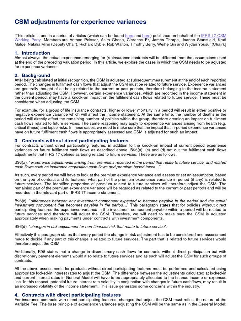 IFRS 17 - CSM Adjustment For Experience Variances - 20200113 | PDF ...