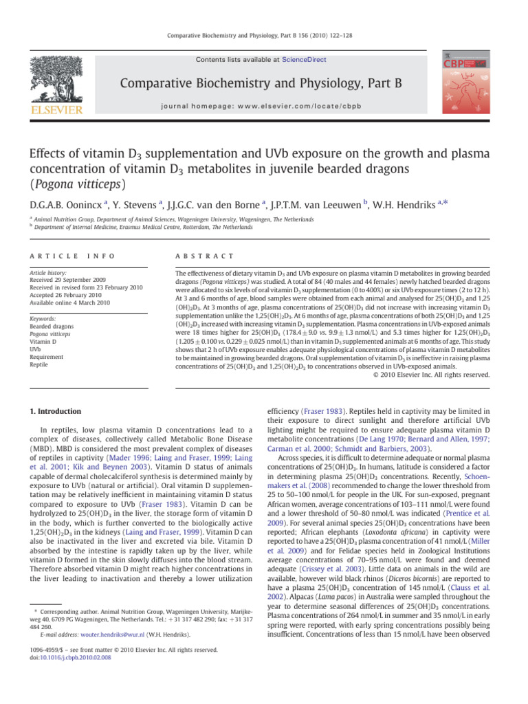Vitamin D3 and UVb Effects on Bearded Dragons | PDF | Vitamin D | Vitamin