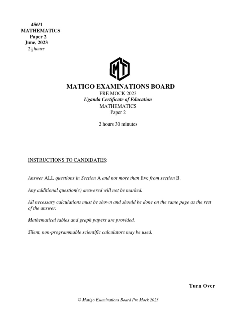 Uganda UCE 2023 Mathematics Mock Exam | PDF | Mathematics
