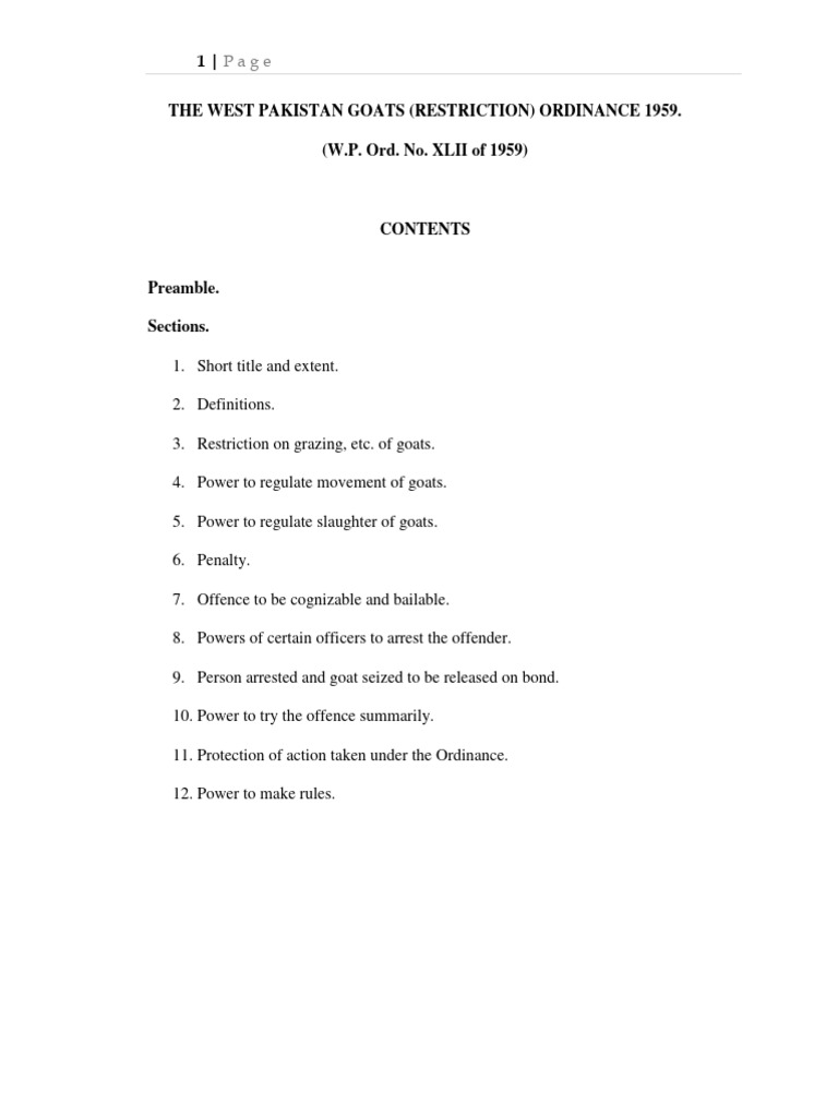 West Pakistan Goats Restriction Ordinance | PDF | Crimes | Crime & Violence