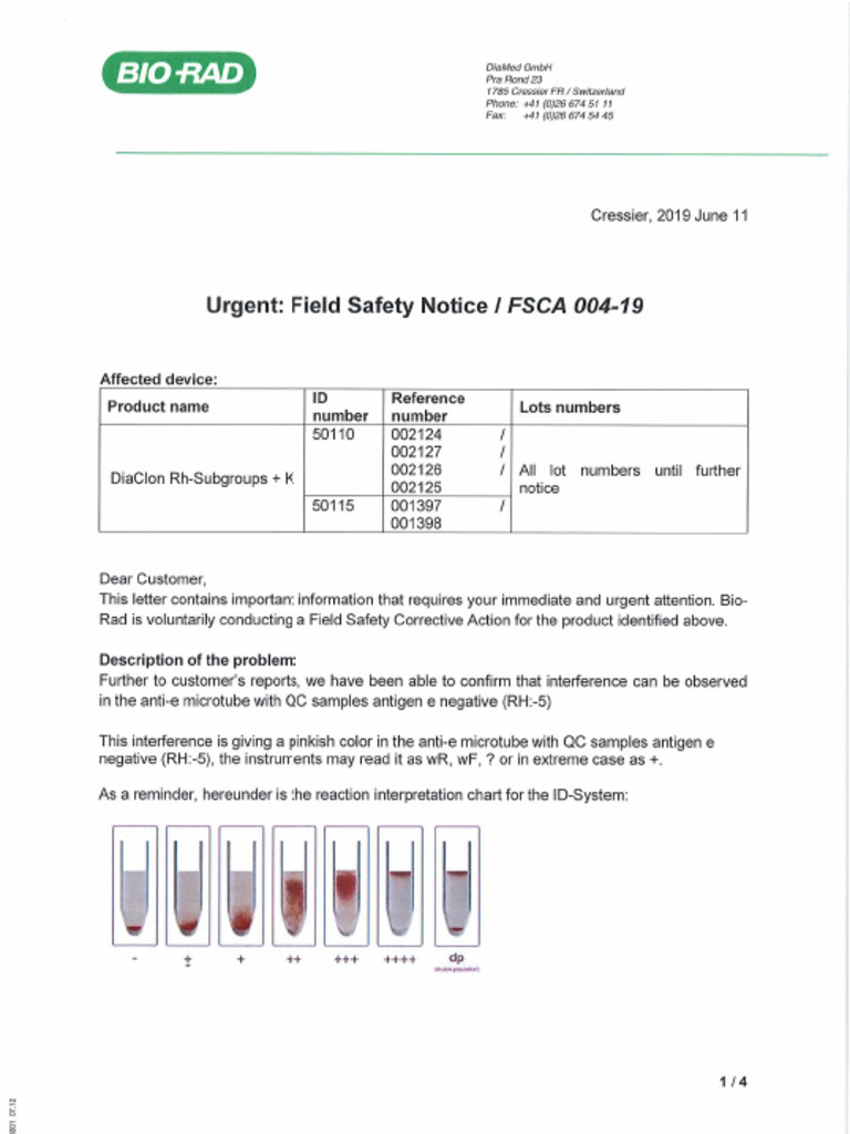 Lab Alert: DiaClon Device Safety Notice | PDF