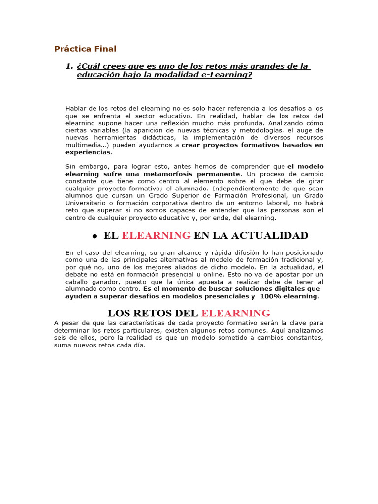 Retos del e-Learning en la Educación Actual | PDF | Modificación de ...