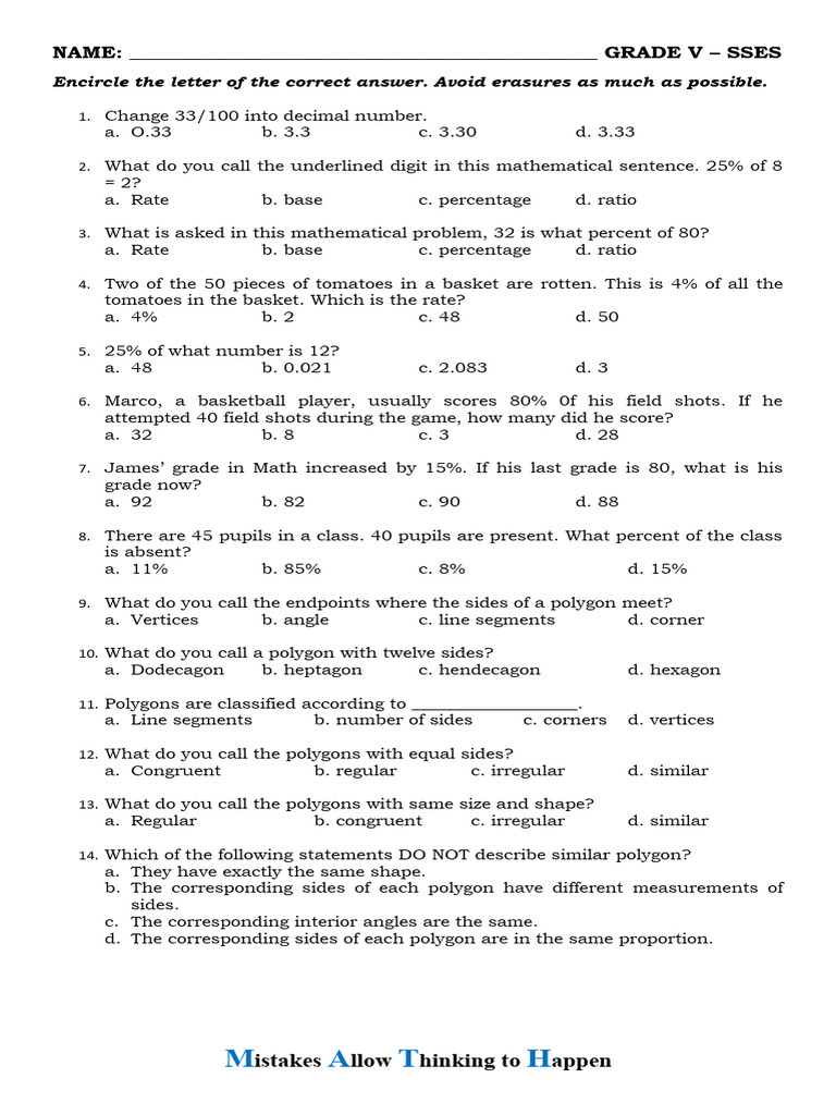 Math 5 - 3RD Grading - 051415 | PDF | Shape | Circle