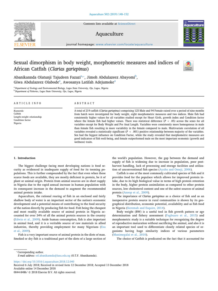 Sexual Dimorphism in Body Weight Morphom | PDF