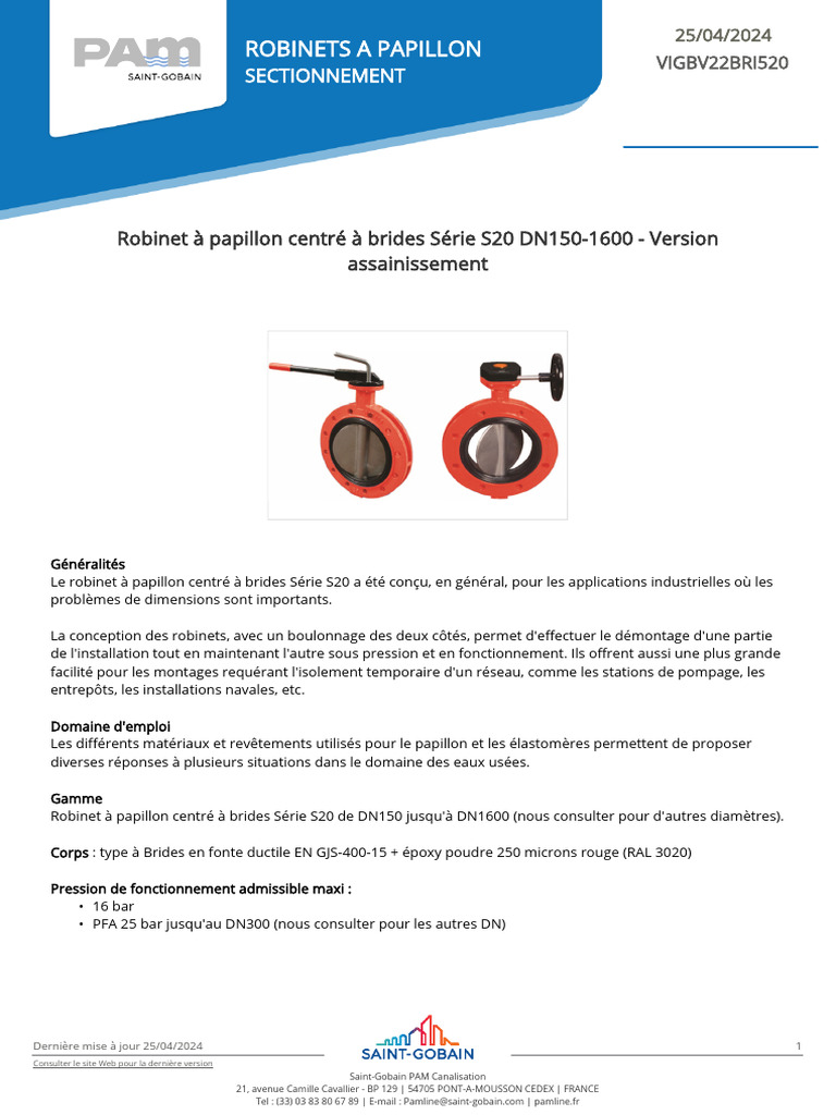Vanne Papillon DN 1600 : Caractéristiques | PDF | Processus industriels ...