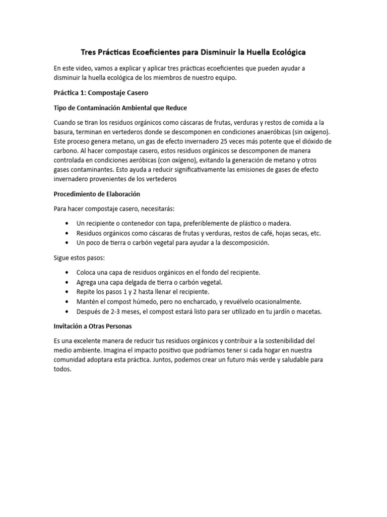 Prácticas Ecoeficientes para Reducir Huella | PDF | Residuos | Compost