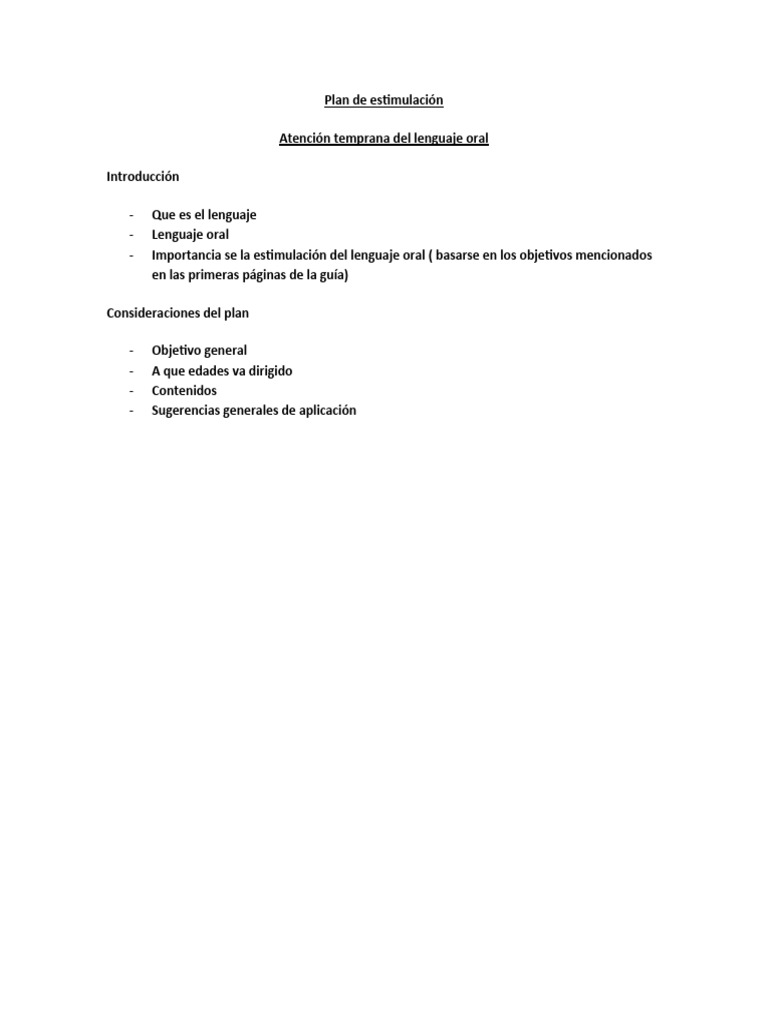 Plan de Estimulación del Lenguaje Oral | PDF | Psicología cognitiva ...